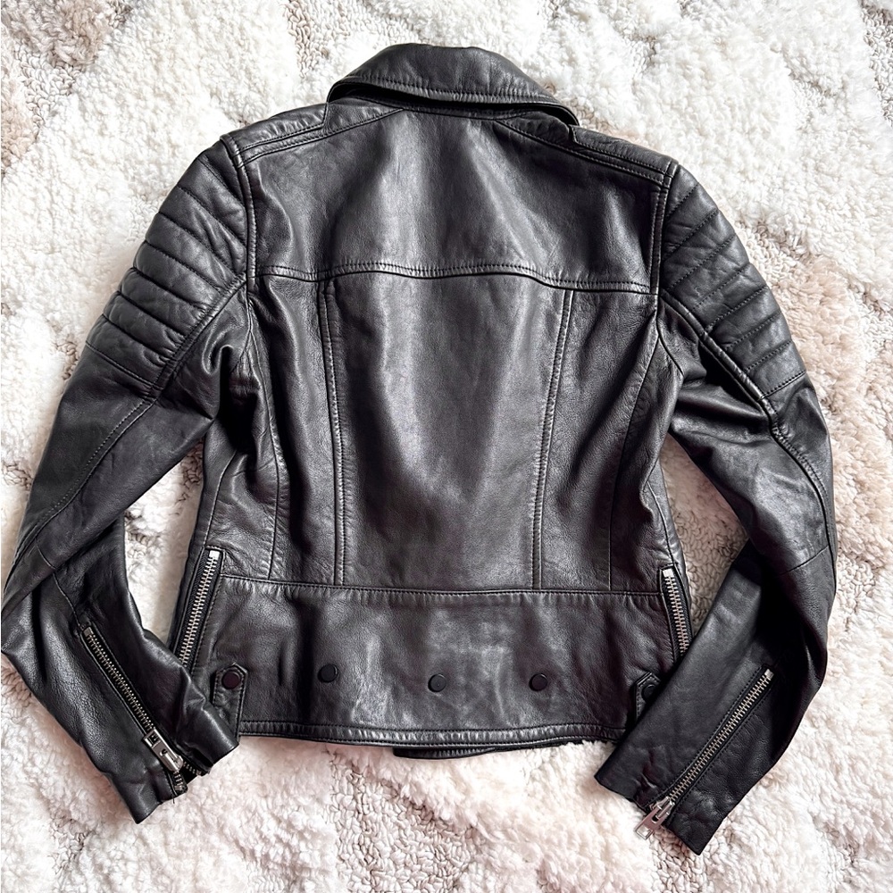 All saints huxley biker moto leather jacket black/gray US6 - Picture 8 of 8